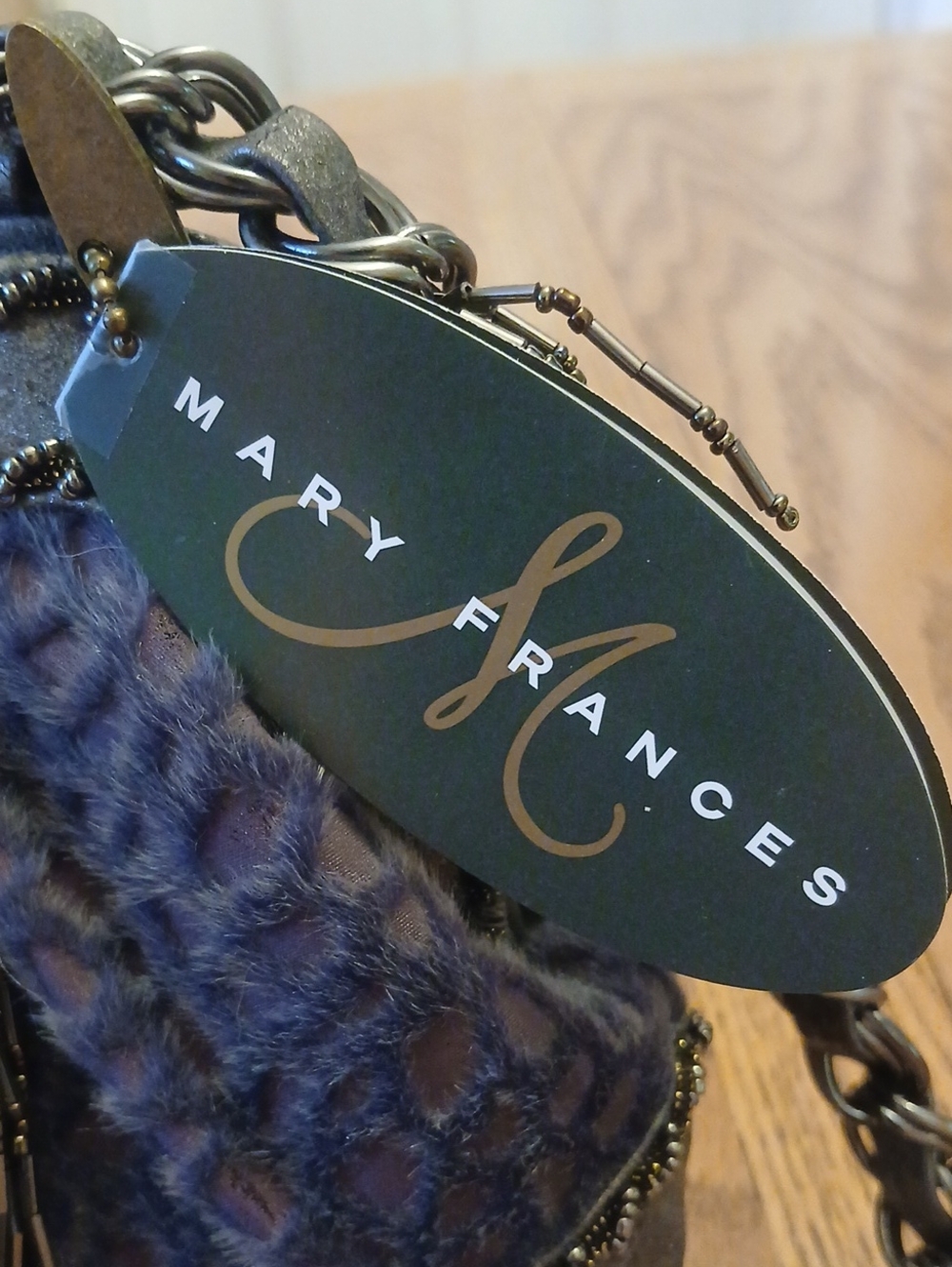 Mary Frances Gray Shoulder Bag with Gunmetal Bead Fringe - Picture 2 of 11